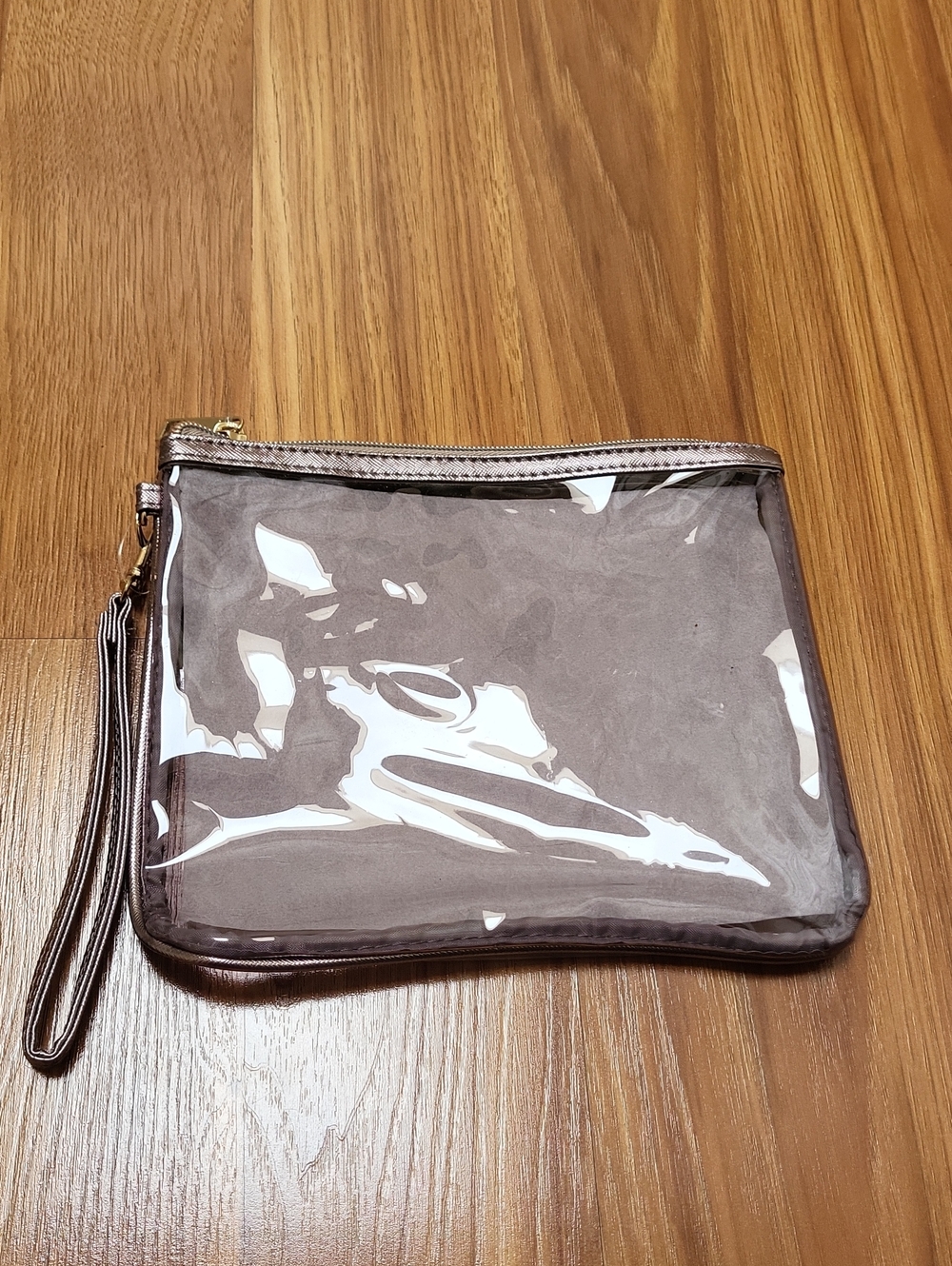 Transparent Gray Wristlet Cosmetic Bag - Clear PVC Makeup Pouch